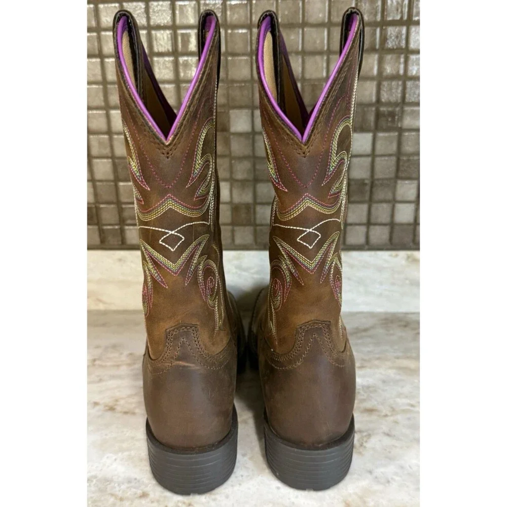 Ariat Women’s Hybrid Rancher 8 B Western Boots Brown Leather Square Toe USED